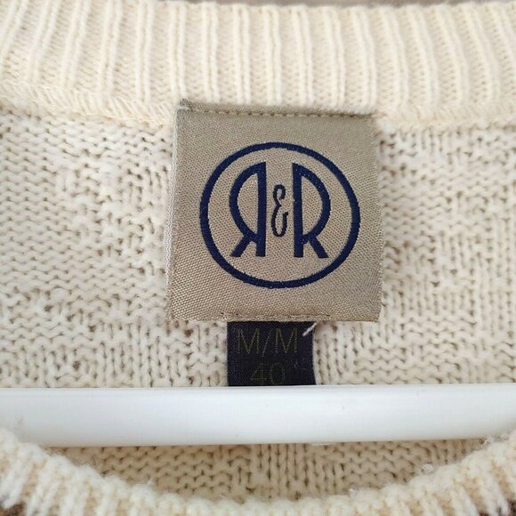 R&R Men's Embroidered Bear Scene Pullover Sweater Size Medium Cream - Picture 3 of 4